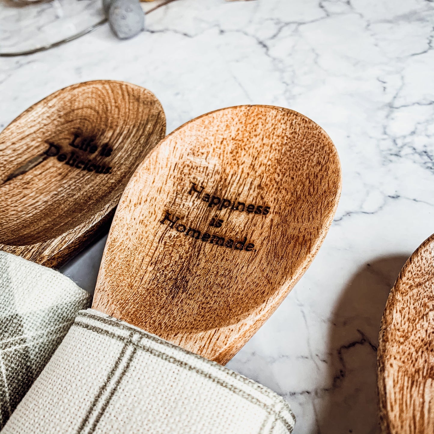 Happiness Is Homemade Wooden Spoon And Checkered Dish Towel Gift Set