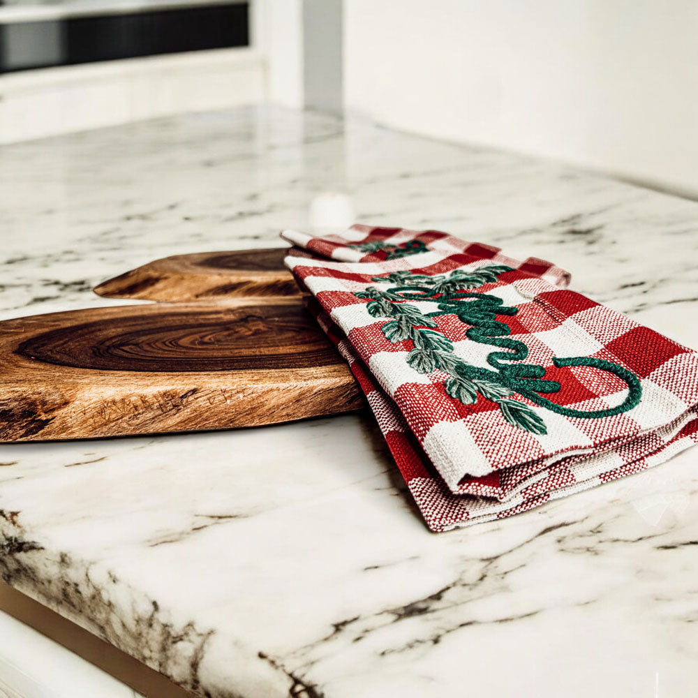 Holiday Charcuterie Board Set With Tartan Kitchen Towels - 2-Piece Gift