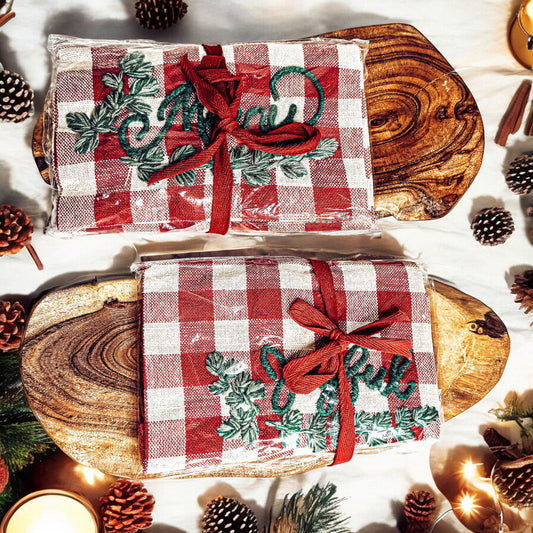 Holiday Charcuterie Board Set With Tartan Kitchen Towels - 2-Piece Gift