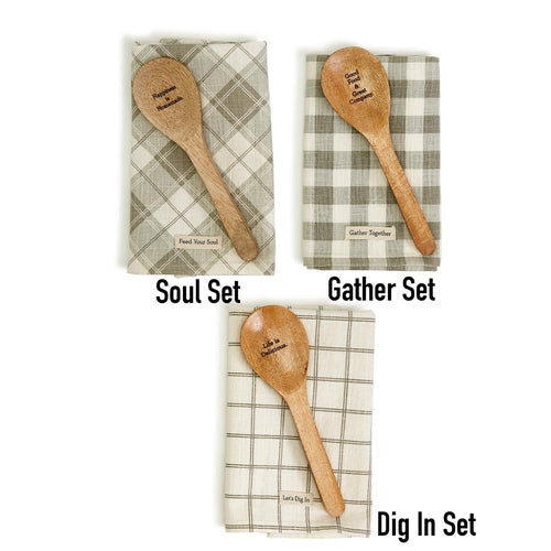 Happiness Is Homemade Wooden Spoon And Checkered Dish Towel Gift Set