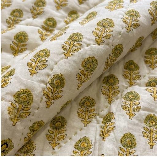 House of Avana Cream & Mustard Yellow Floral Jaipur Indian Hand Block Print Quilted Comforter