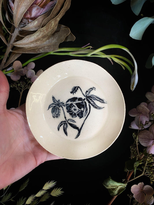 Black Sgraffito Hellebore Ceramic Offering Plates