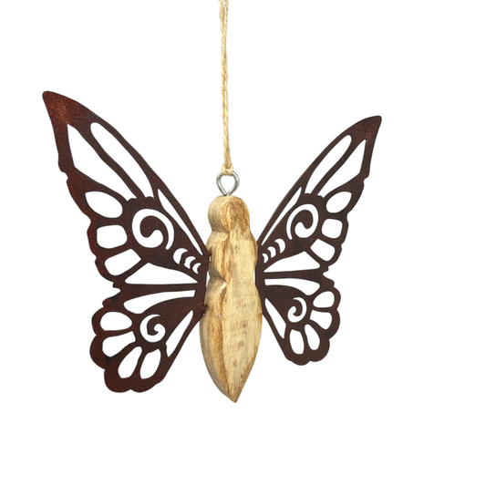 Metal and Mango Wood Rustic Butterfly Ornament - Medium