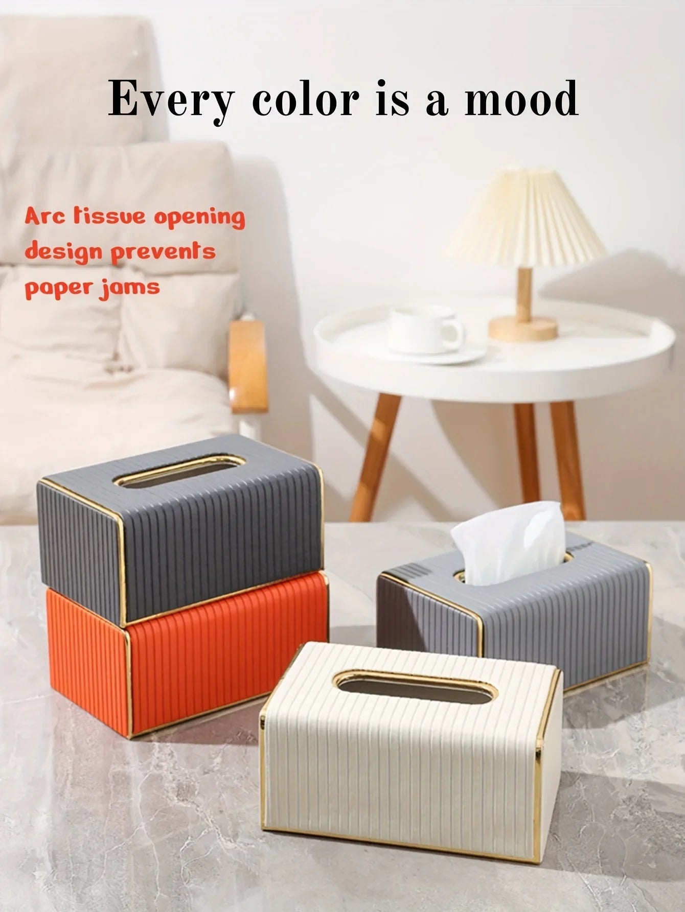 [Luxury Tissue Box Cover] Premium Faux Leather 1-Pack Striped Tissue Box Cover | Dual-Purpose for Dining Table & Home Decor, Golden Accents, Holds Standard Tissues, Modern Luxury Design for Living Room, Office, Hotel