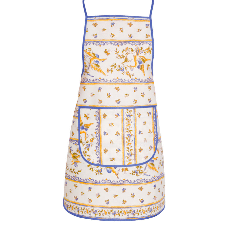 French kitchen apron - 100% cotton - Moustiers blue & cream | Tissus Toselli