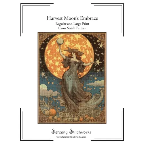 Harvest Moon's Embrace Cross Stitch Pattern: Regular and Large Print Cross Stitch Chart - Paperback