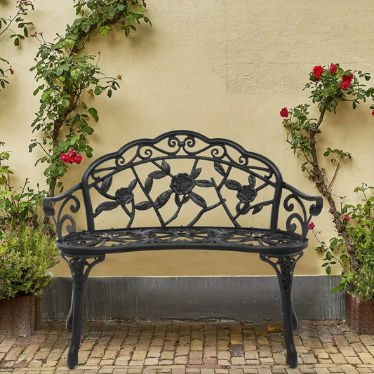 Floral Cast Aluminum Outdoor Garden Bench for 2
