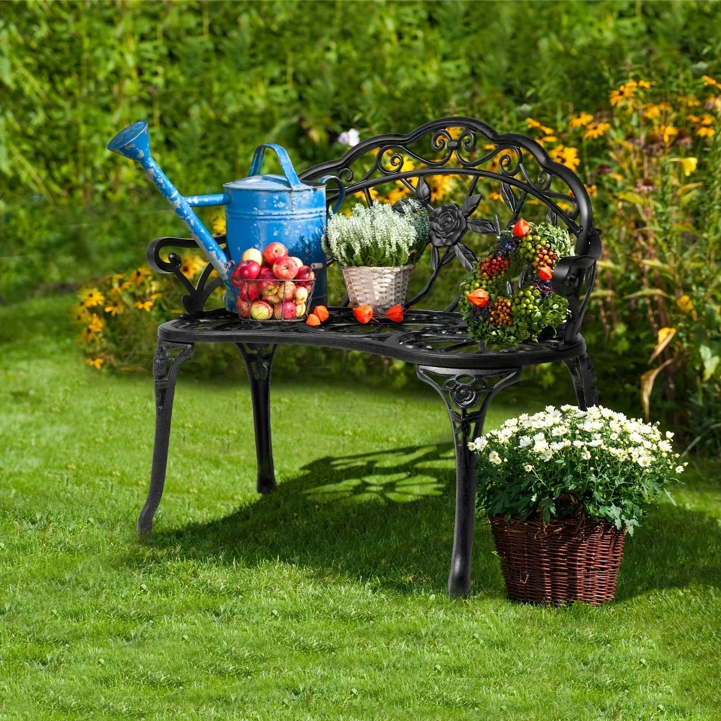 Floral Cast Aluminum Outdoor Garden Bench for 2