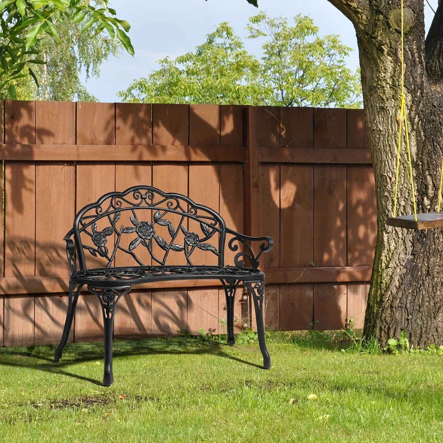 Floral Cast Aluminum Outdoor Garden Bench for 2
