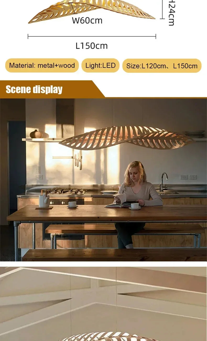 Pendant Lamp - Minimalist Wood Fish Bone