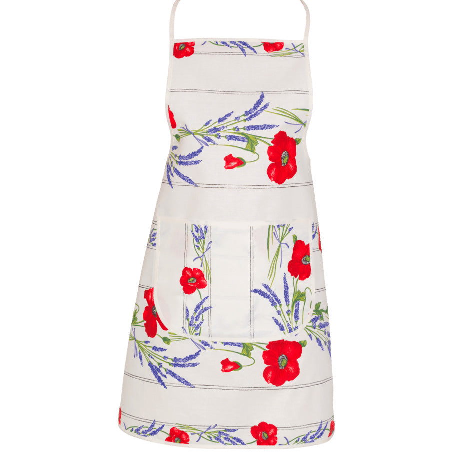 French kitchen apron - 100% Cotton - Poppies ivory | Tissus Toselli