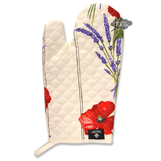 French oven mitt - Cotton - Poppies ivory - Tissus Toselli