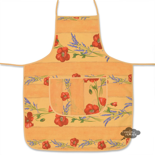 French kitchen apron - 100% Cotton - Poppies yellow | Tissus Toselli