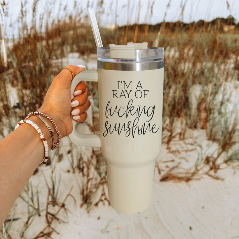 Ray Of Sunshine 40oz Insulated Tumbler With Handle Lid Straw Travel Mug