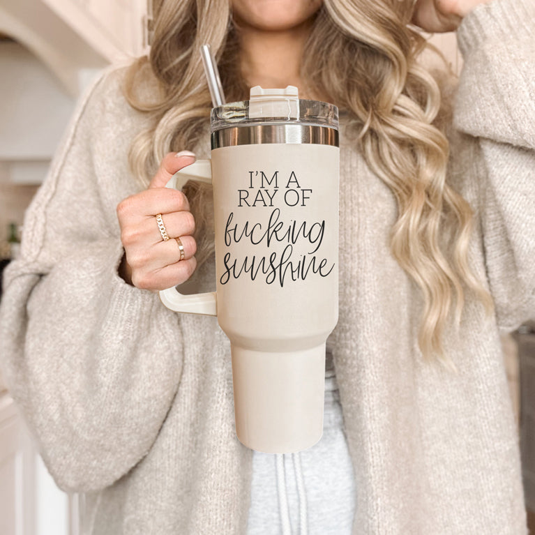 Ray Of Sunshine 40oz Insulated Tumbler With Handle Lid Straw Travel Mug