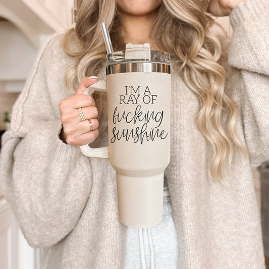 Ray Of Sunshine 40oz Insulated Tumbler With Handle Lid Straw Travel Mug