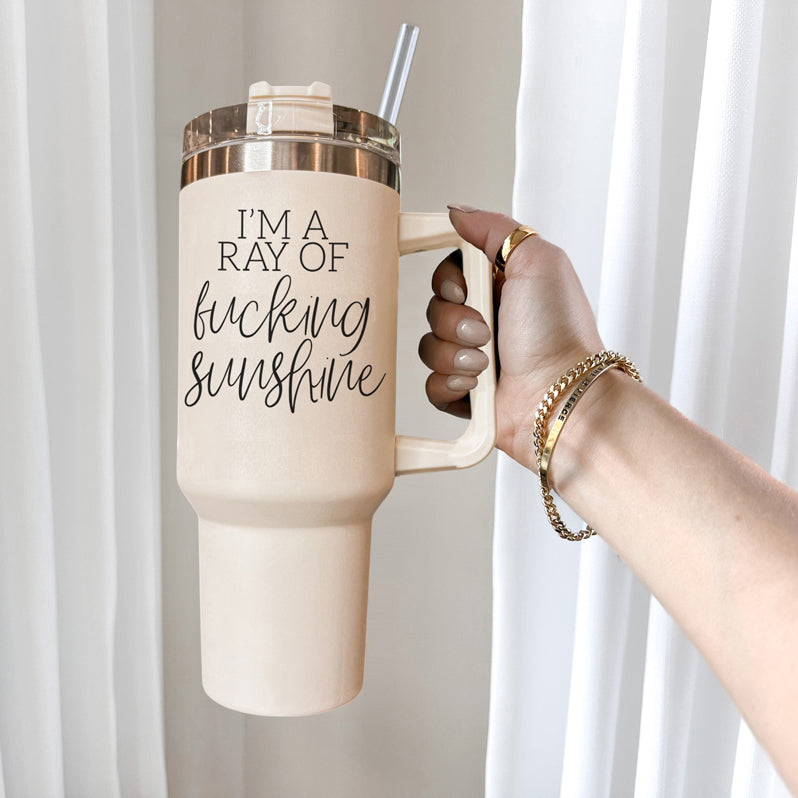 Ray Of Sunshine 40oz Insulated Tumbler With Handle Lid Straw Travel Mug