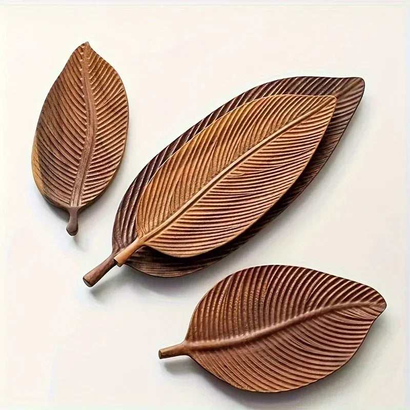 Serving Tray - Vintage Wooden Leaf Shape