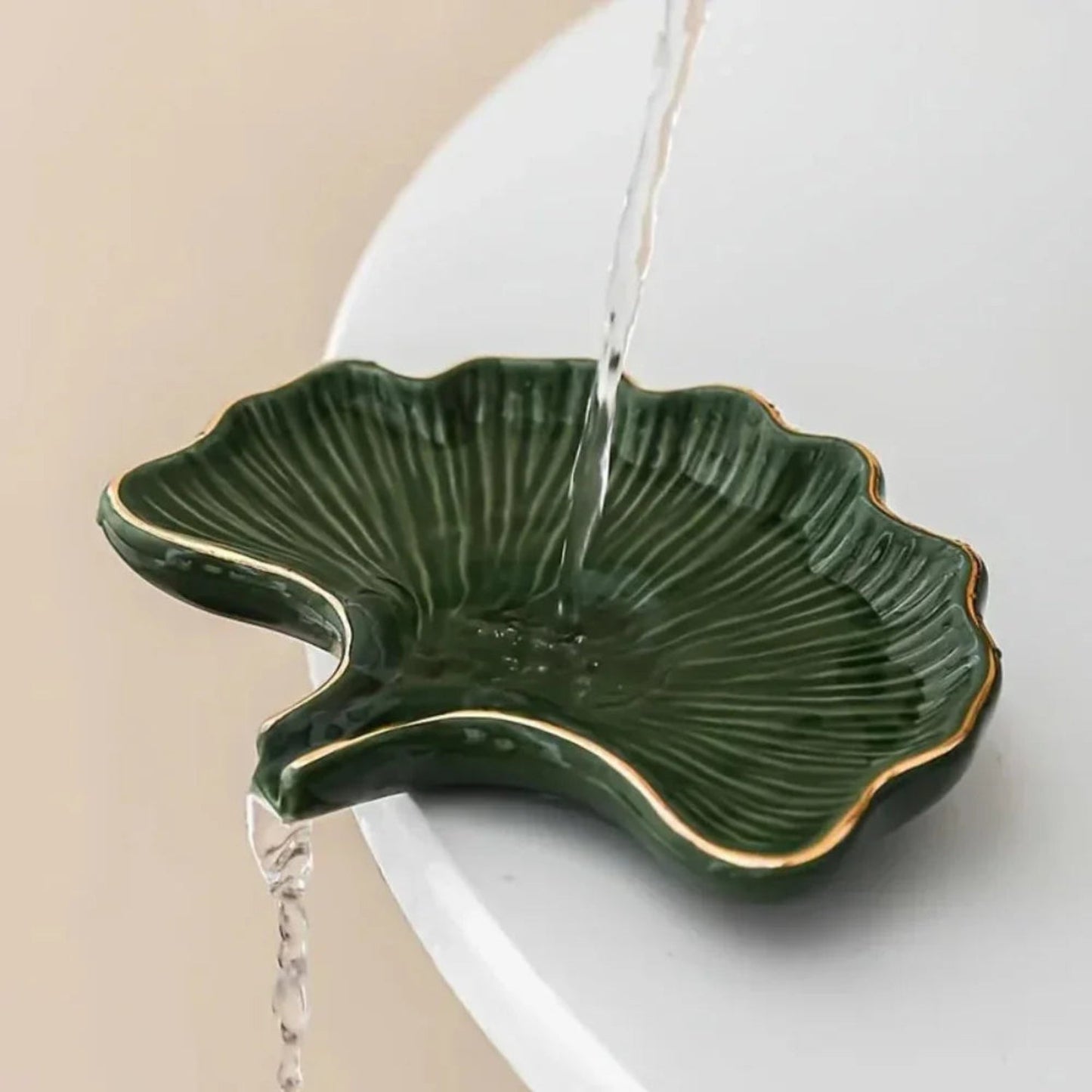 Soap Dish - Ceramic Golden Leaf