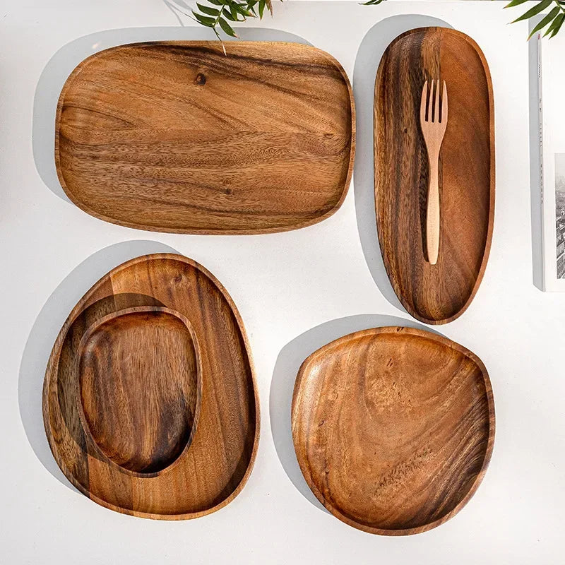 Solid Wood Oval Serving Tray with Irregular Shape for Fruit and Bread