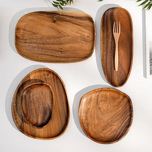 Solid Wood Oval Serving Tray with Irregular Shape for Fruit and Bread