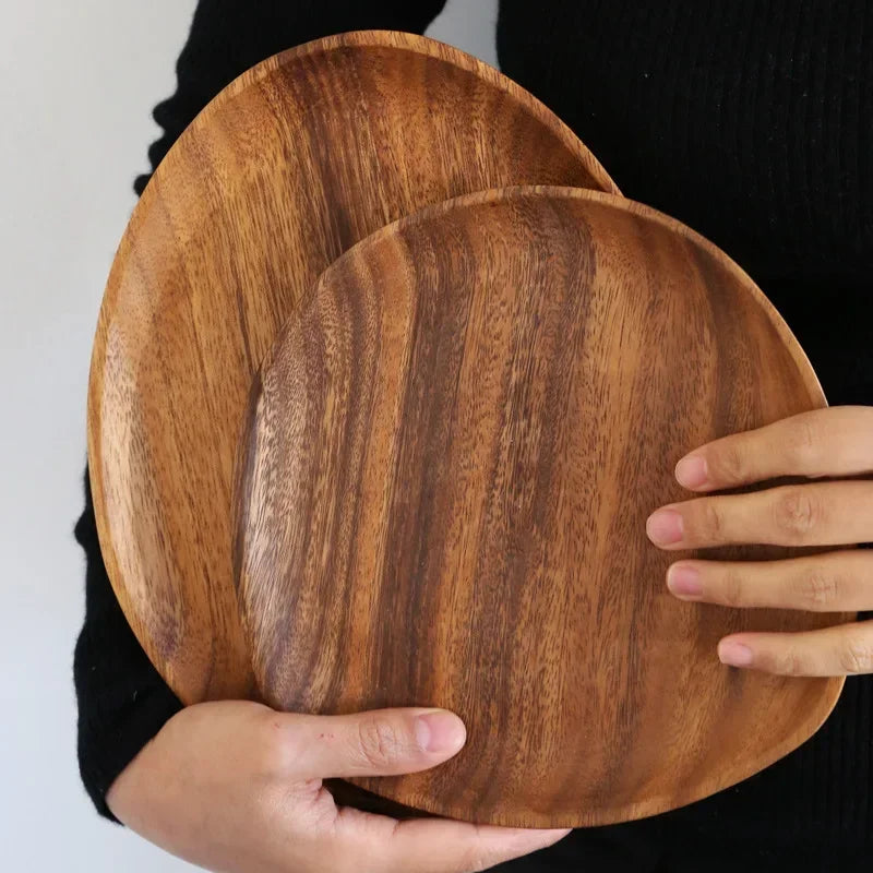 Solid Wood Oval Serving Tray with Irregular Shape for Fruit and Bread