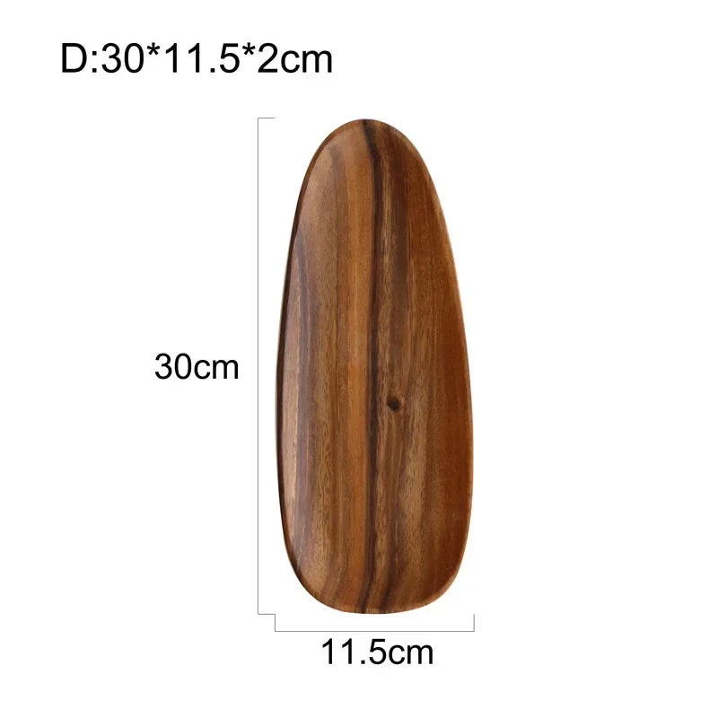 Solid Wood Oval Serving Tray with Irregular Shape for Fruit and Bread