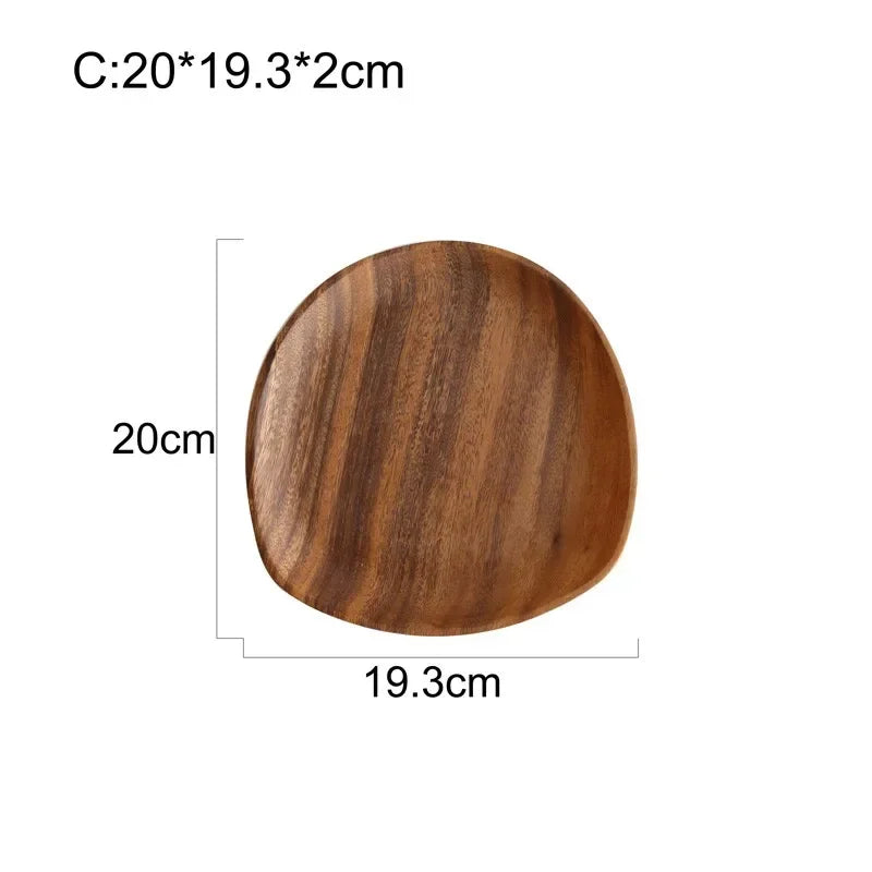 Solid Wood Oval Serving Tray with Irregular Shape for Fruit and Bread