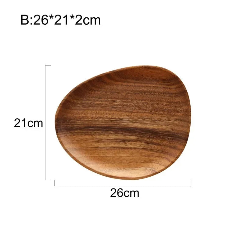 Solid Wood Oval Serving Tray with Irregular Shape for Fruit and Bread