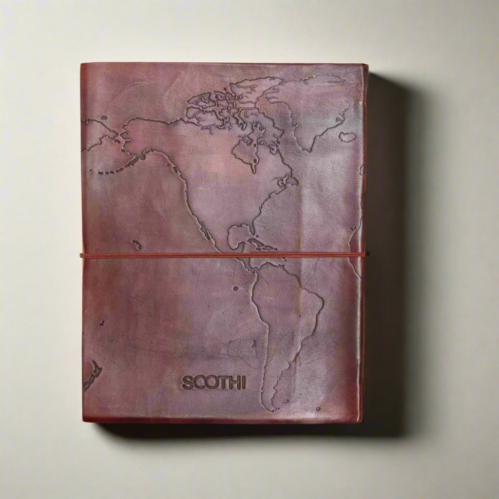 Extra Large World Map Leather Journal | 11x14 Embossed Statement Journal
