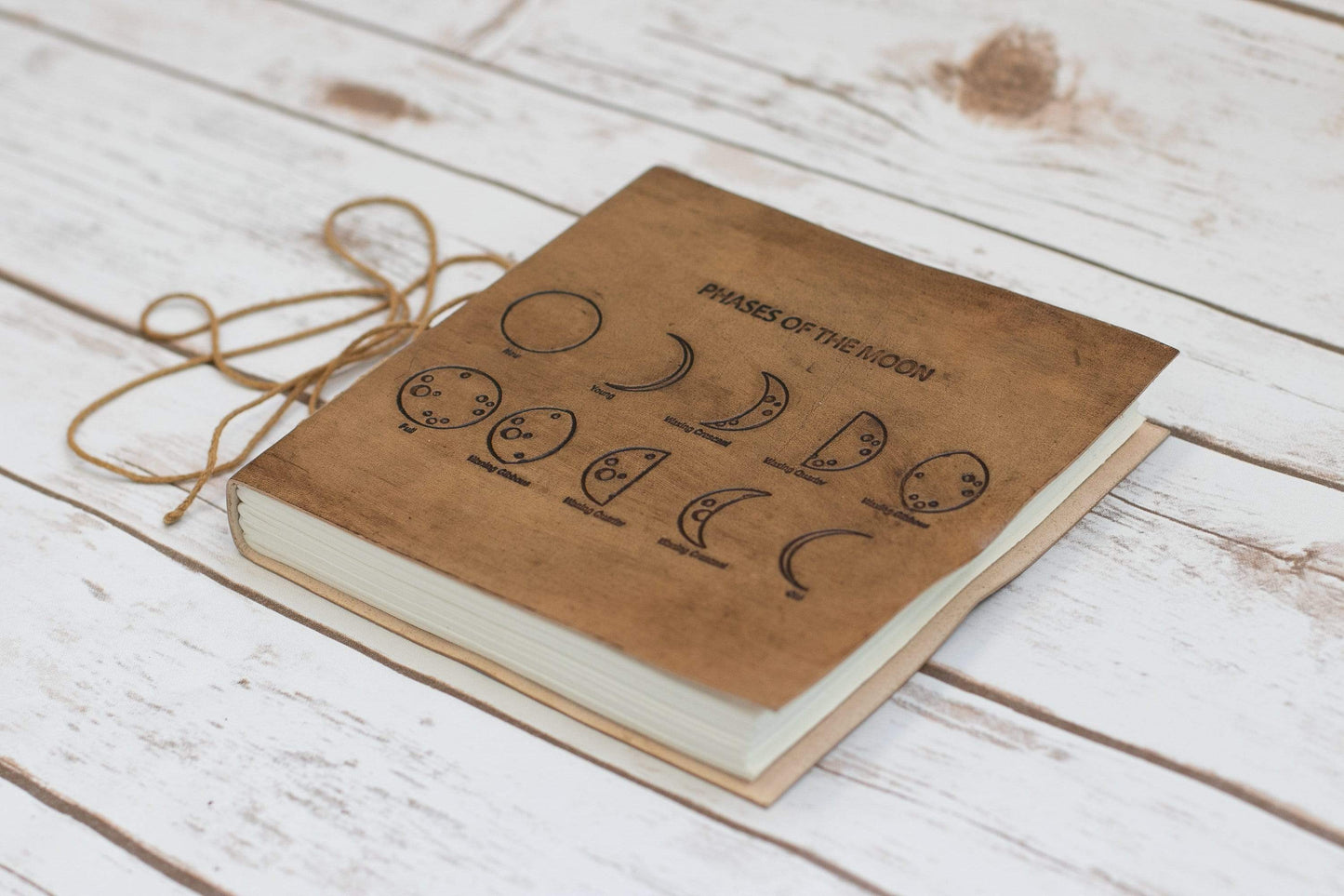 Moon Phases 7x7 Leather Journal | Embossed Square Dream & Reflection Diary
