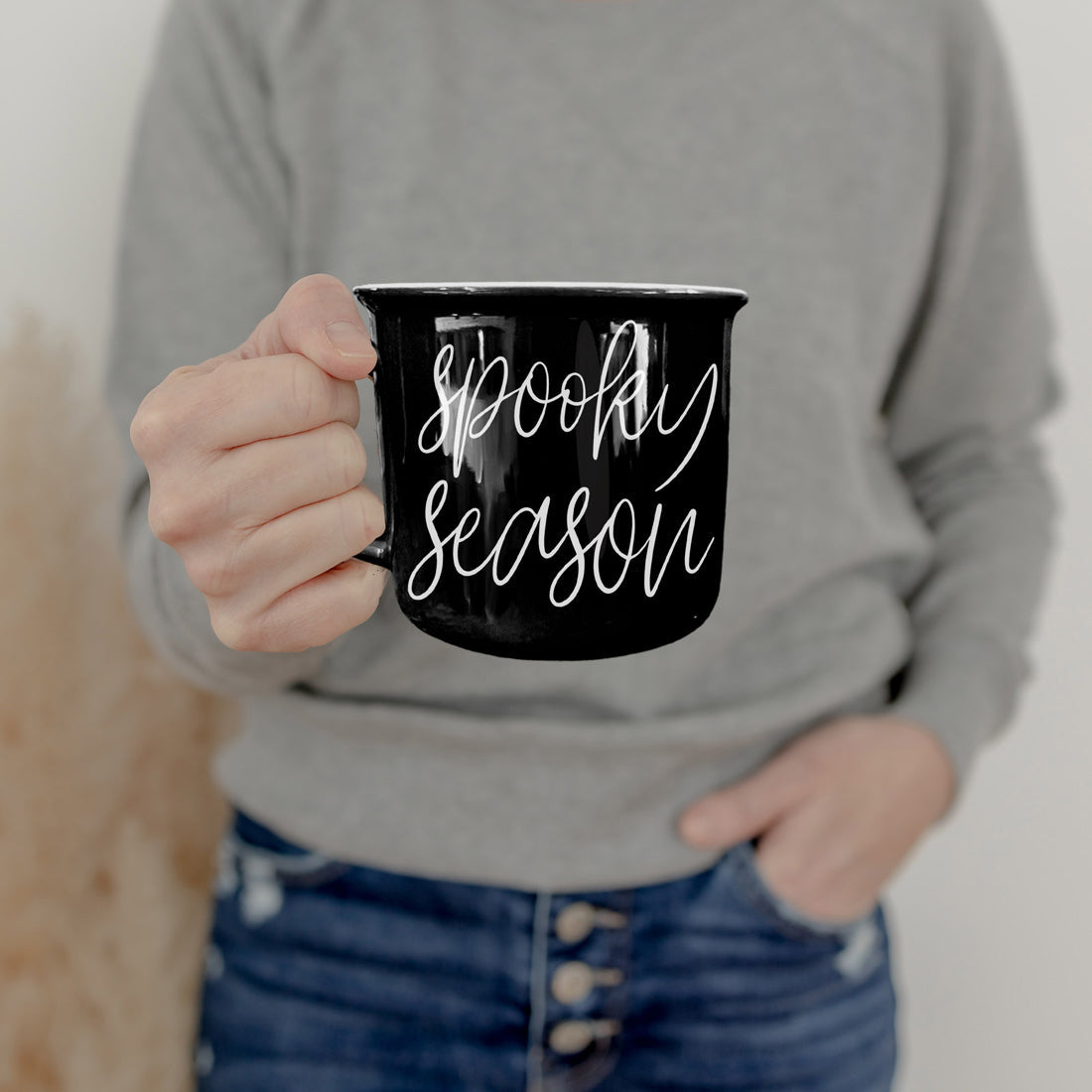 Spooky Season Black Ceramic Mug 14.5oz Halloween Coffee Cup Haunted White Graphics