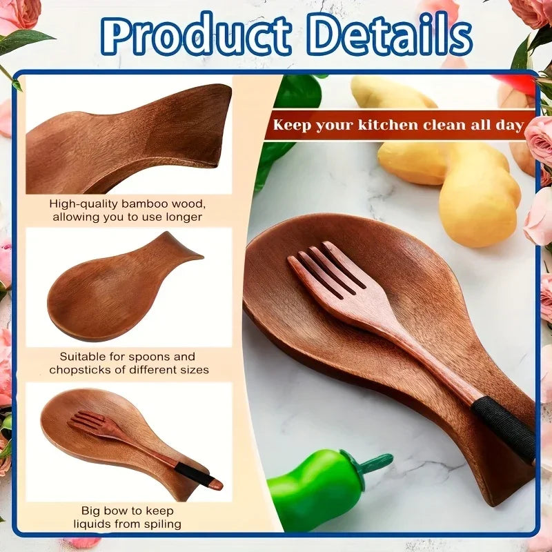 Spoon Rest - Rustic Wooden Brown