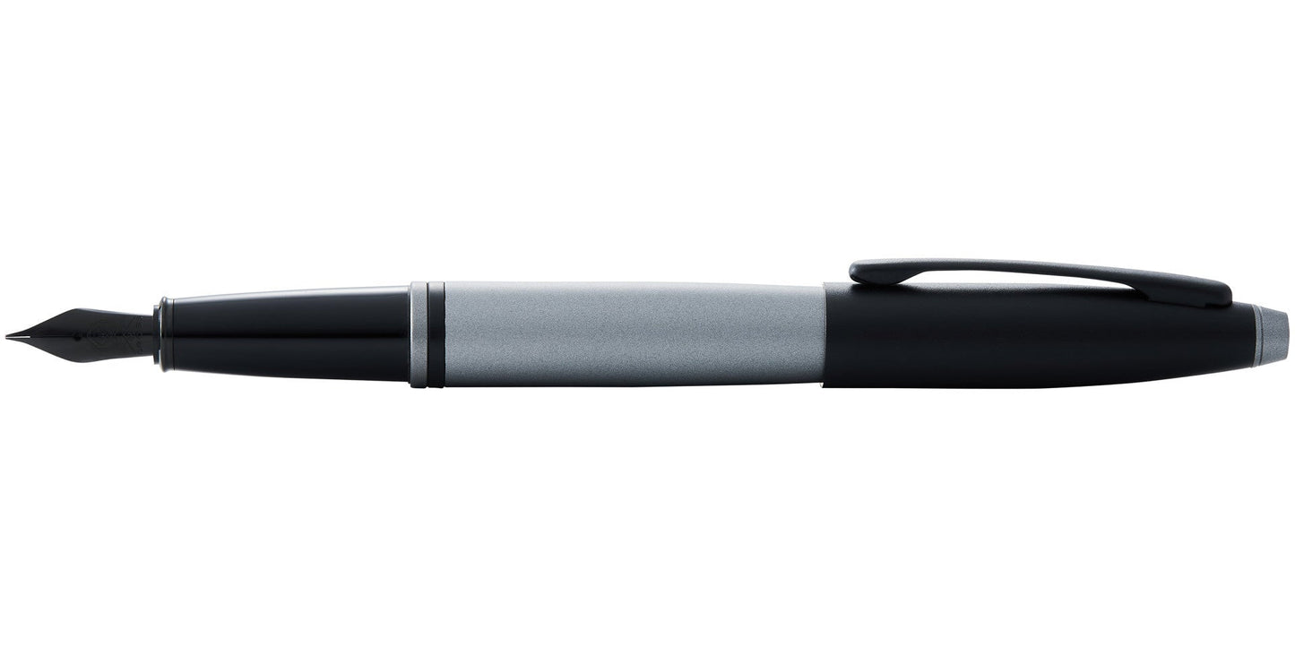 Calais™ Matte Gray and Black Lacquer Stainless Steel Fine Nib Fountain Pen