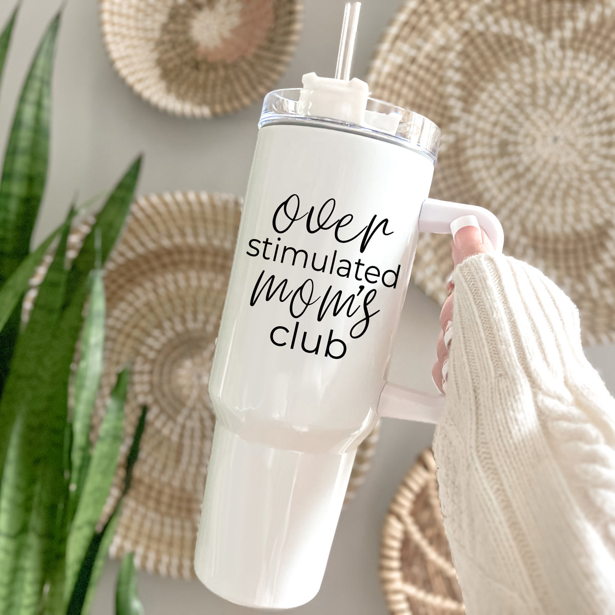 Over Stimulated 40oz Insulated Travel Mug With Handle Lid Straw Moms Tumbler