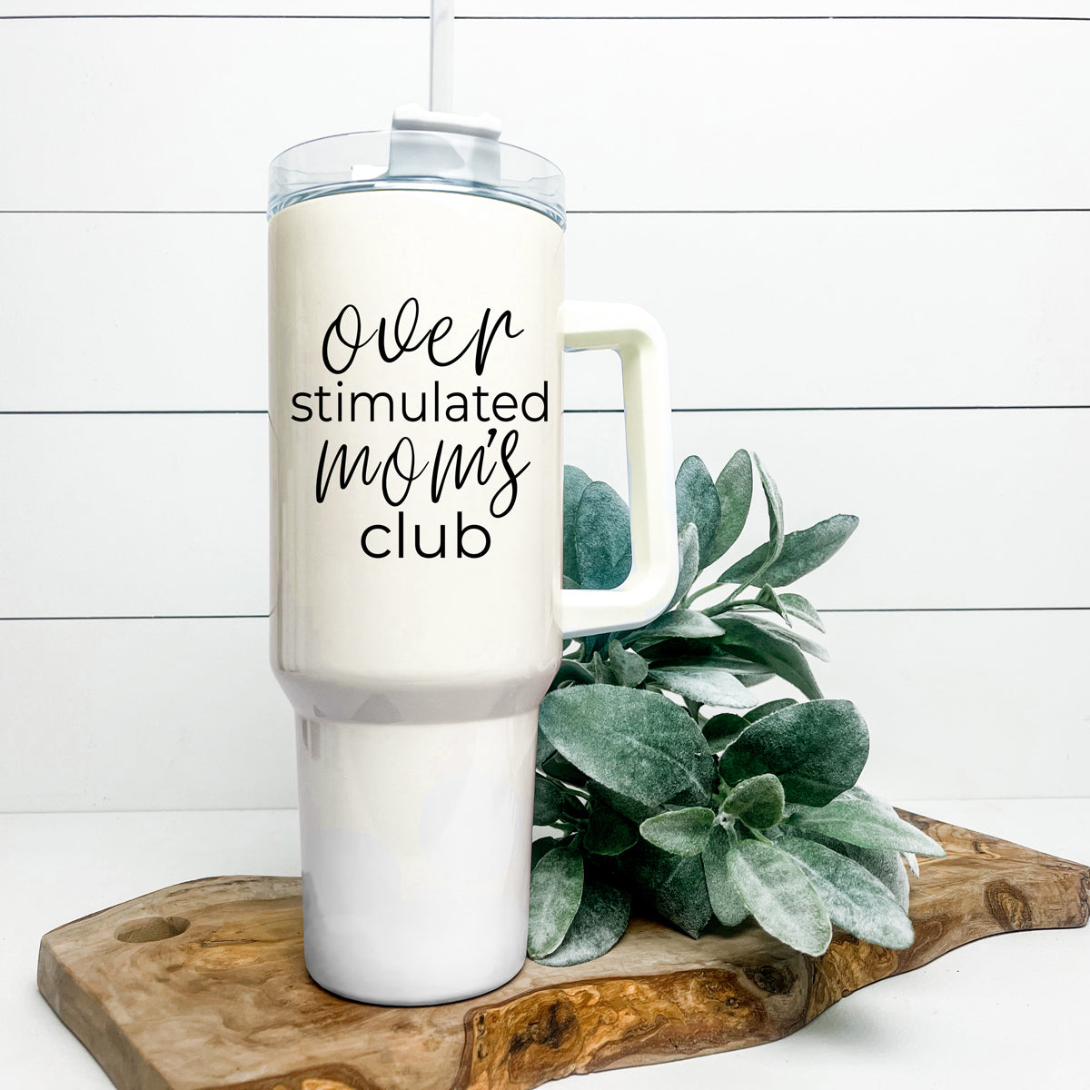 Over Stimulated 40oz Insulated Travel Mug With Handle Lid Straw Moms Tumbler