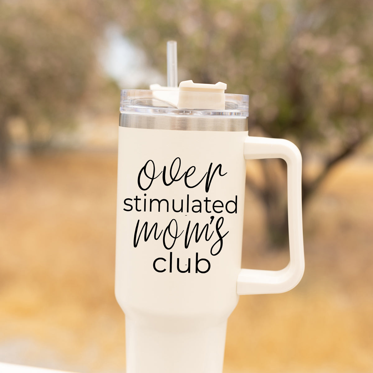 Over Stimulated 40oz Insulated Travel Mug With Handle Lid Straw Moms Tumbler