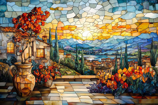 Sunset Serenity Stained Glass 1000 Piece Jigsaw Puzzle | Trippy Puzzle Co