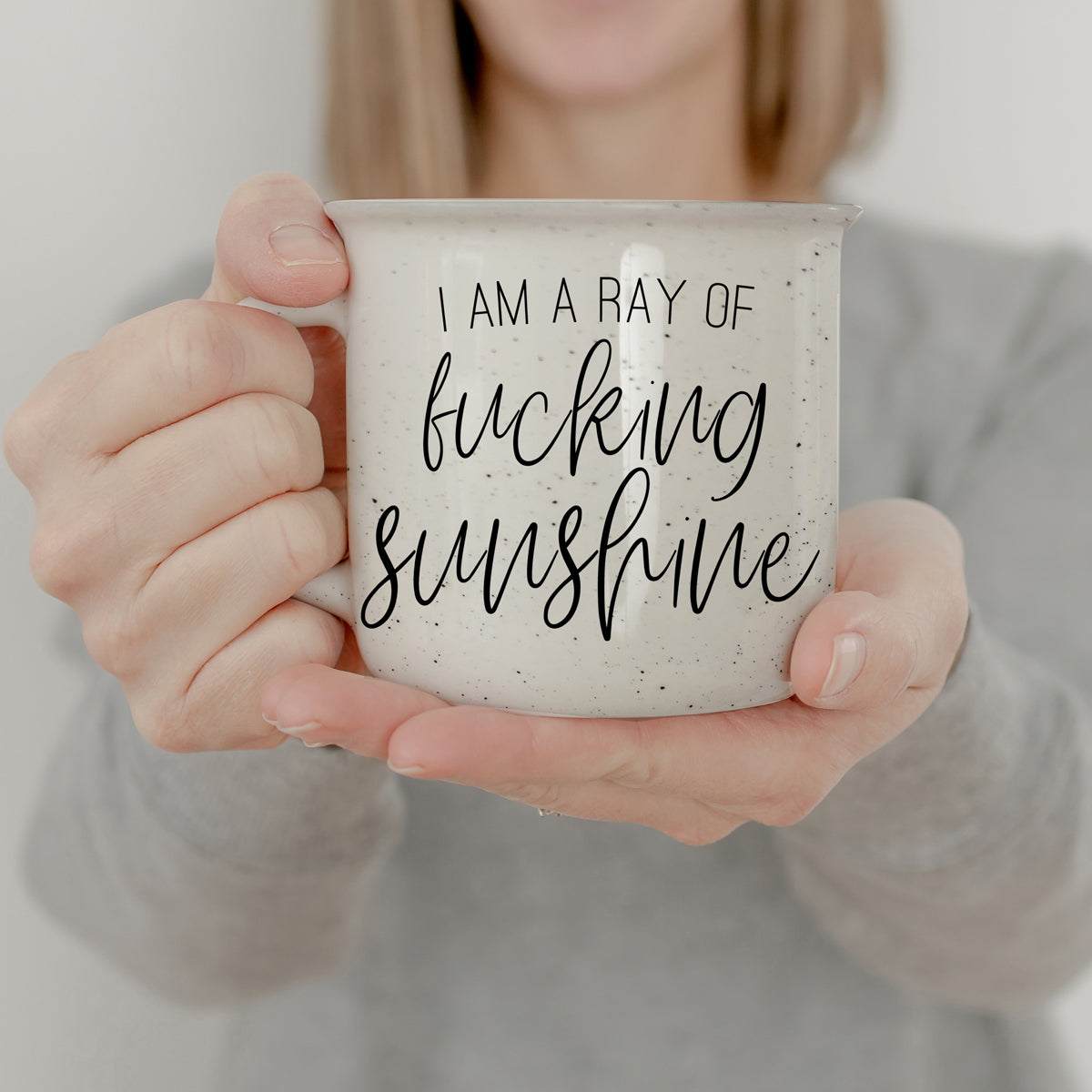 14.5oz Ceramic Campfire Mug White Sesame Glaze Speckled Ivory Black Lettering Design Both Sides Gift