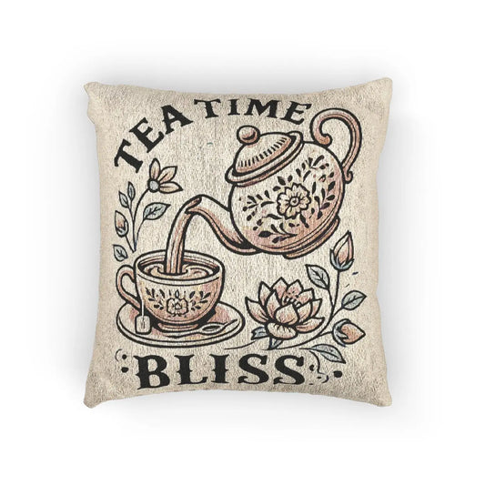 DipaliZ Woven Pillow Cozy Tea Time Bliss Cotton 18x18