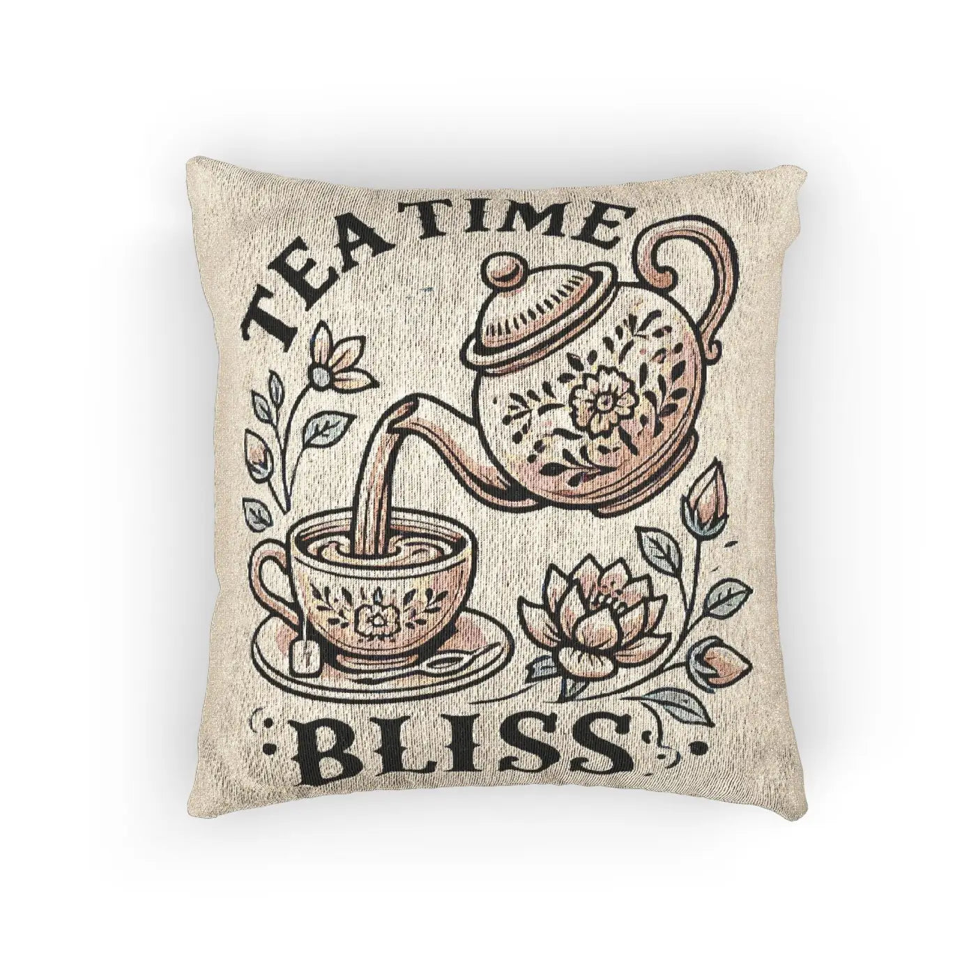 DipaliZ Woven Pillow Cozy Tea Time Bliss Cotton 18x18