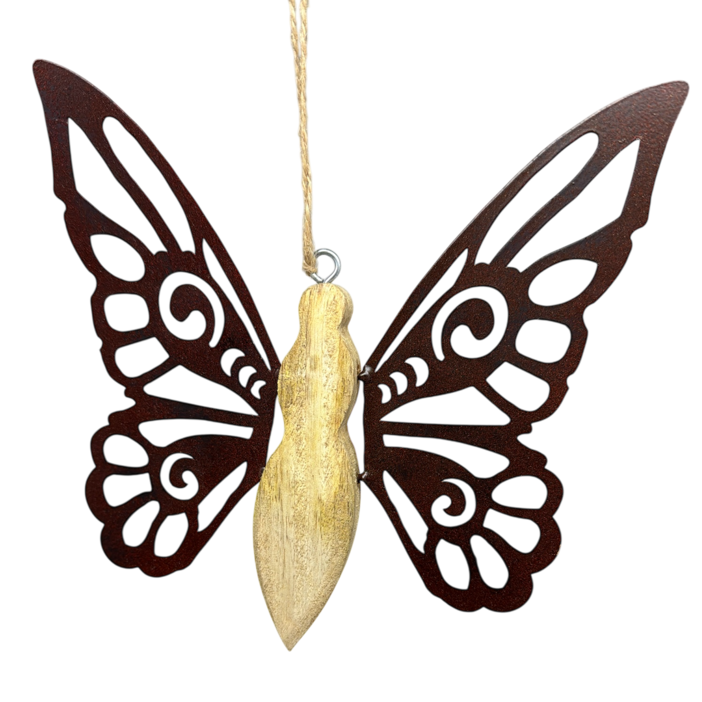 Metal and Mango Wood Rustic Butterfly Ornament - Large