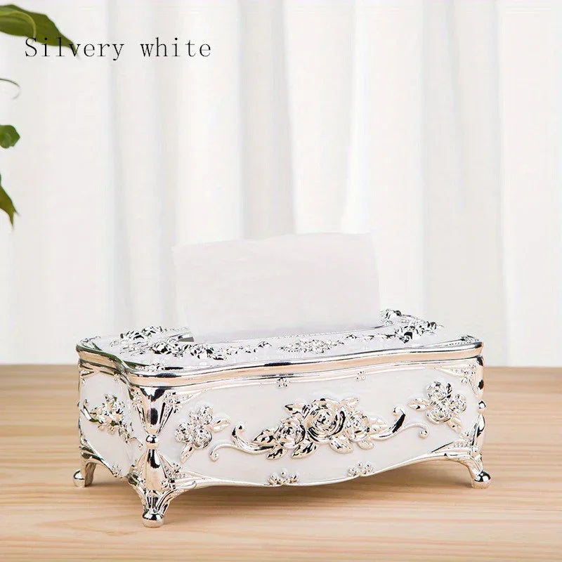 Tissue Box Holder - Metal Golden Silvery