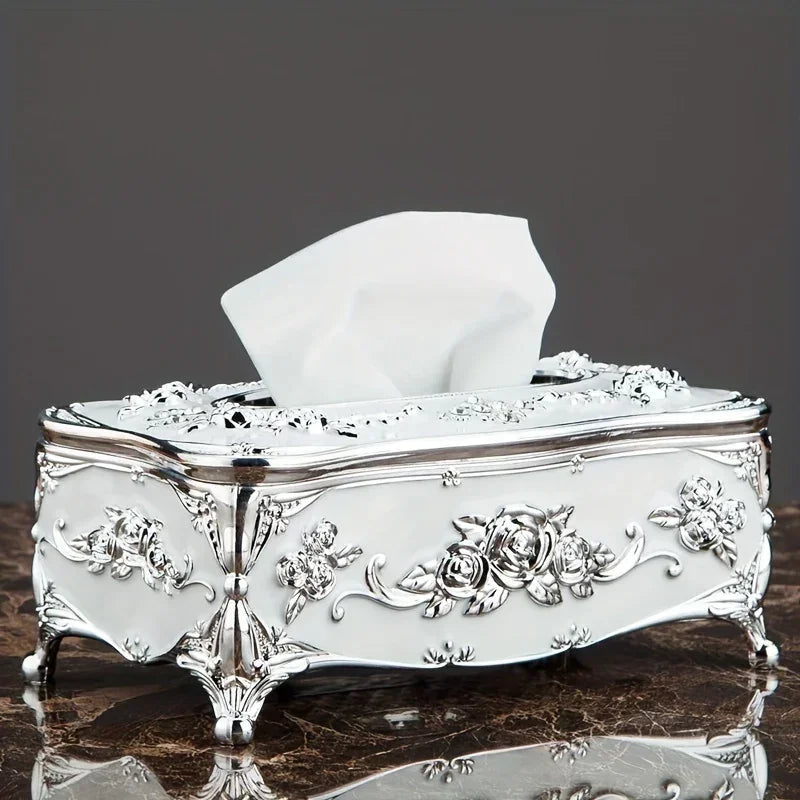 Tissue Box Holder - Metal Golden Silvery