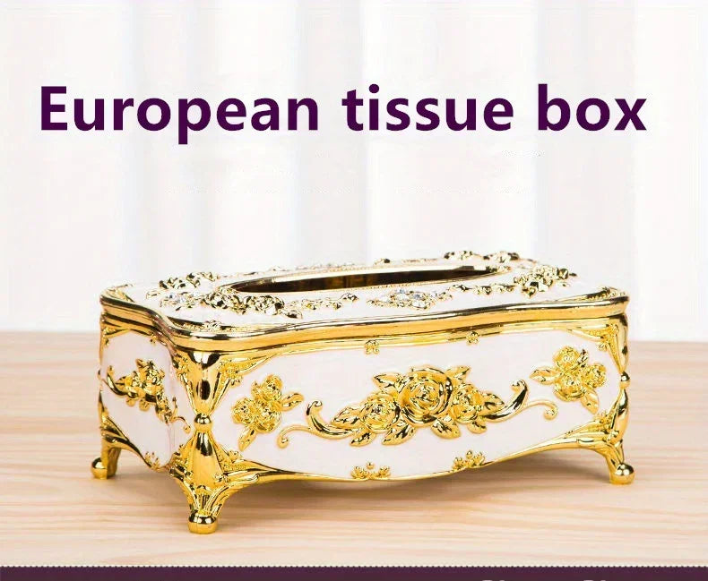 Tissue Box Holder - Metal Golden Silvery