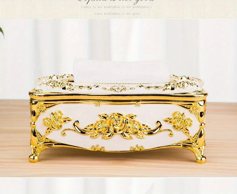 Tissue Box Holder - Metal Golden Silvery
