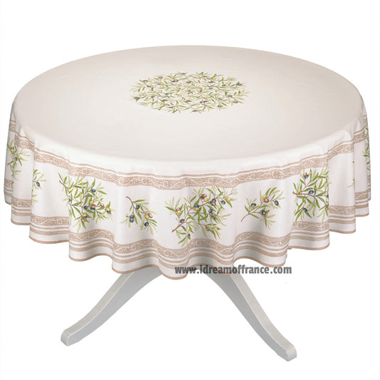 French Provencal tablecloth - Cotton, natural or acrylic-coated - 70" round - Clos des Oliviers cream | Label France