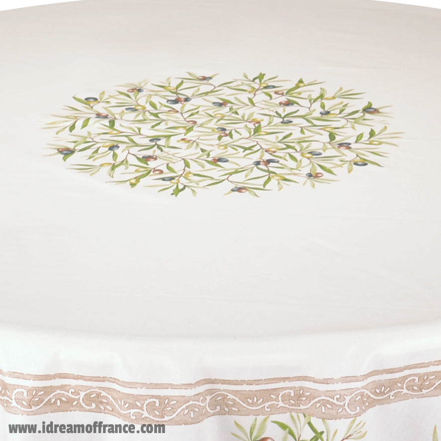 French Provencal tablecloth - Cotton, natural or acrylic-coated - 70" round - Clos des Oliviers cream | Label France