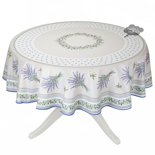 French Provencal tablecloth - Acrylic coated cotton, Spill-proof - 70" round - Lauris natural | Tissus Toselli