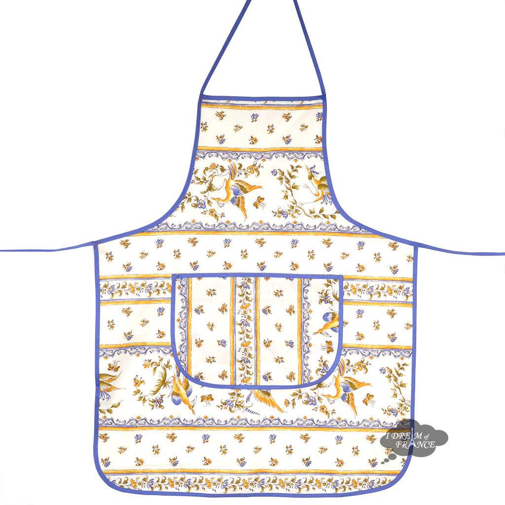 French kitchen apron - 100% cotton - Moustiers blue & cream | Tissus Toselli